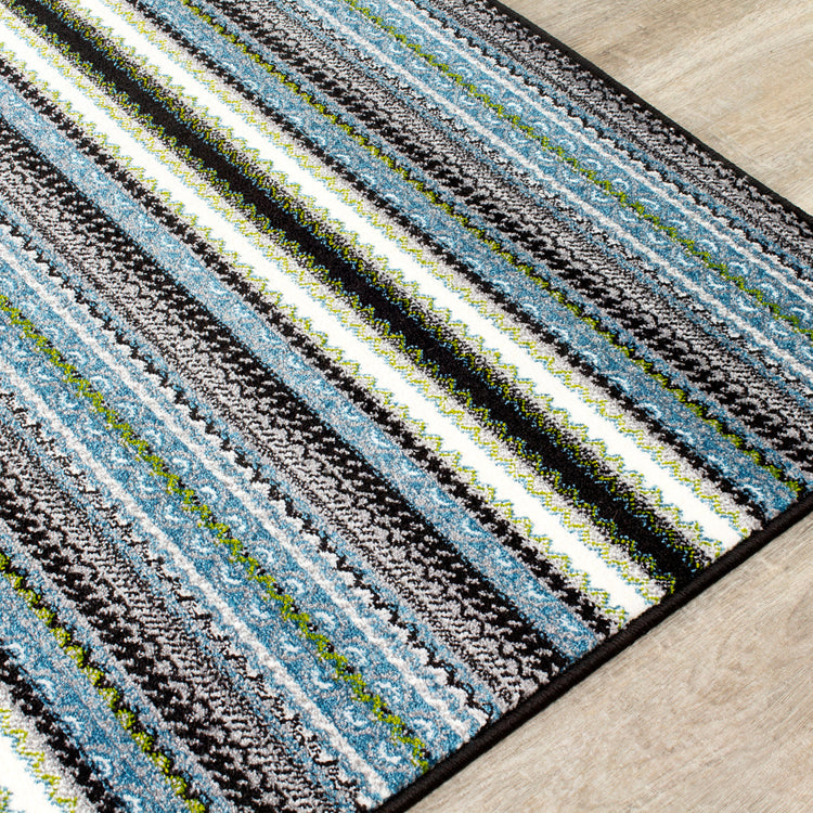 Kyla 11217_198 Grey Blue Banded Stripes Area Rug by Novelle Home