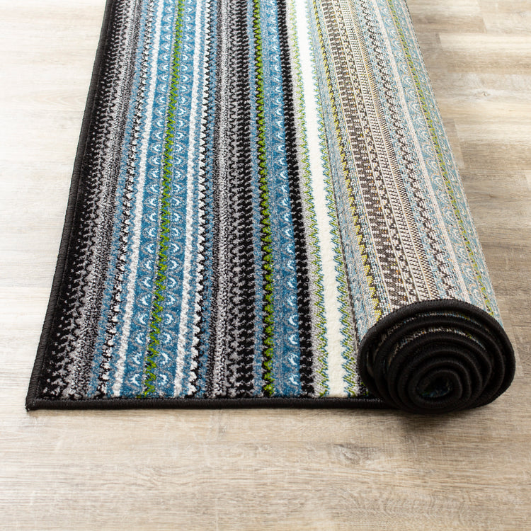Kyla 11217_198 Grey Blue Banded Stripes Area Rug by Novelle Home