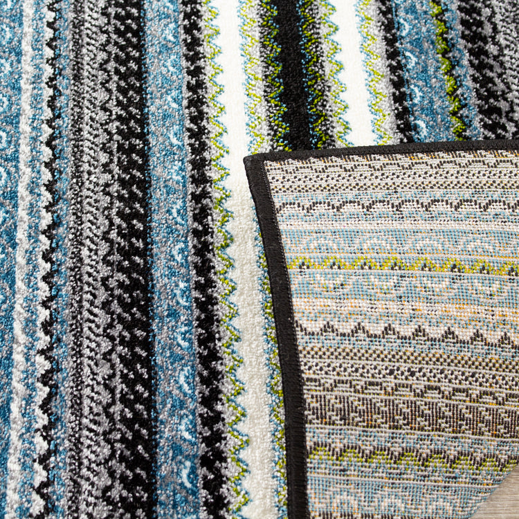 Kyla 11217_198 Grey Blue Banded Stripes Area Rug by Novelle Home