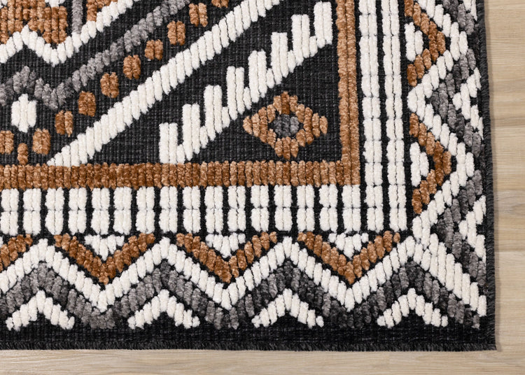 Lawson Grey Cream Orange Double Medallion Contemporary Machine Washable Foldable Rug by Kalora Interiors