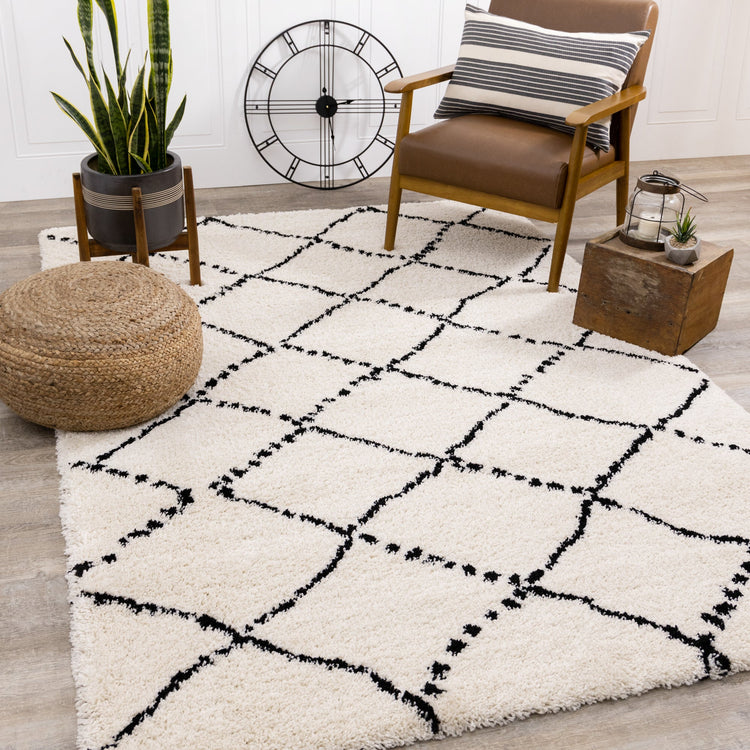 Maroq White Black Diamonds Soft Touch Rug by Kalora Interiors