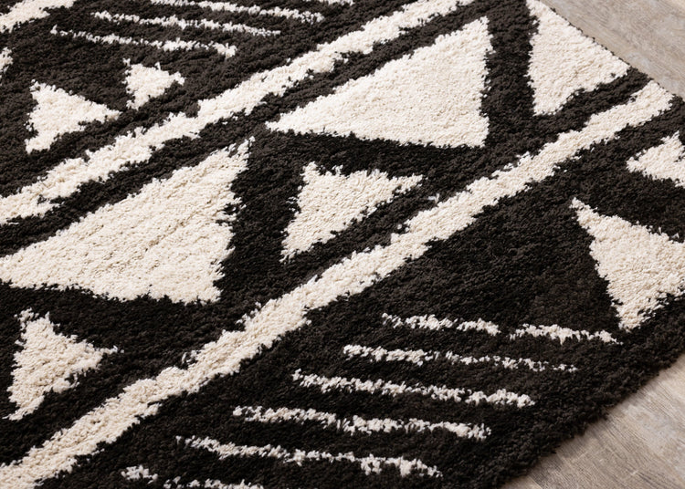 Maroq Black Cream Banded Peaks Rug by Kalora Interiors