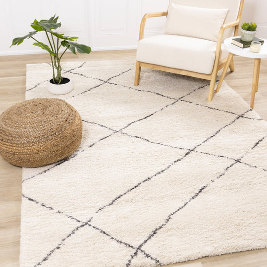 Maroq Cream Grey Uneven Trellis Rug by Kalora Interiors