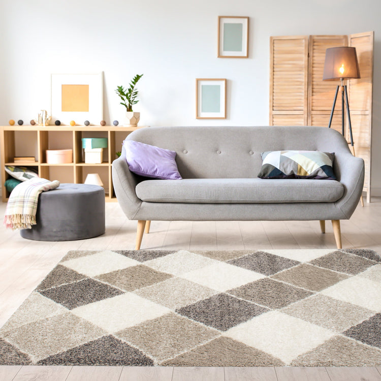 Maroq Cream Beige Diamonds Rug by Kalora Interiors