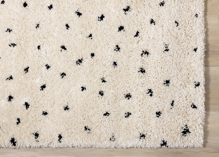 Maroq Cream Black Polka Dot Shag Rug by Kalora Interiors