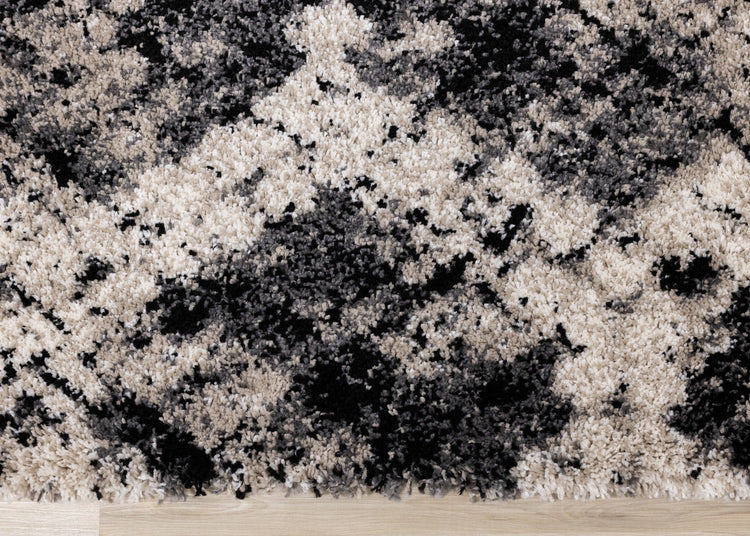 Maroq Cream Grey Beige Distressed Diamond Shag Rug by Kalora Interiors