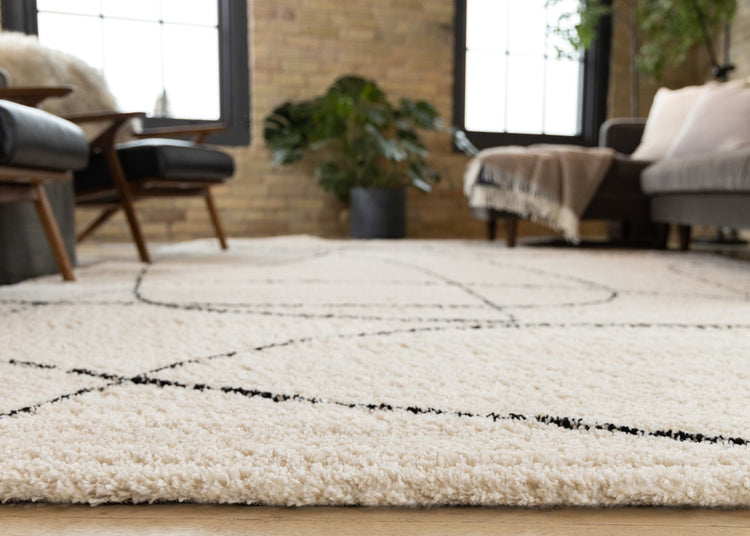 Maroq Cream Black Simple Shapes Rug by Kalora Interiors