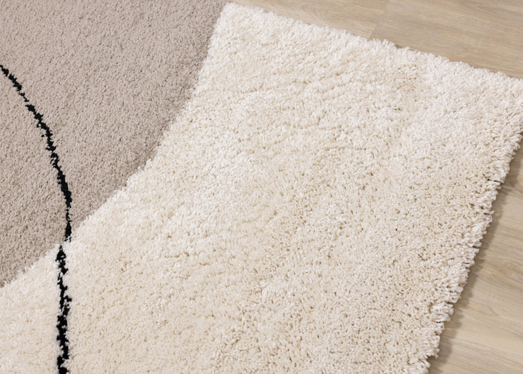 Maroq Cream Brown Grey Sprouting Vine Shag Rug by Kalora Interiors