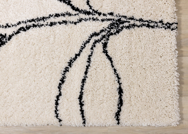 Maroq Cream Brown Grey Sprouting Vine Shag Rug by Kalora Interiors