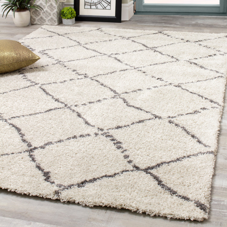 Matrique 5413_3A18 Alfombra de área de pelo enrejado gris blanco de Novelle Home