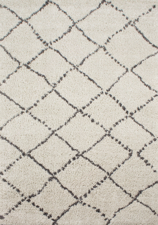 Matrique 5413_3A18 White Grey Lattice Shag Area Rug by Novelle Home