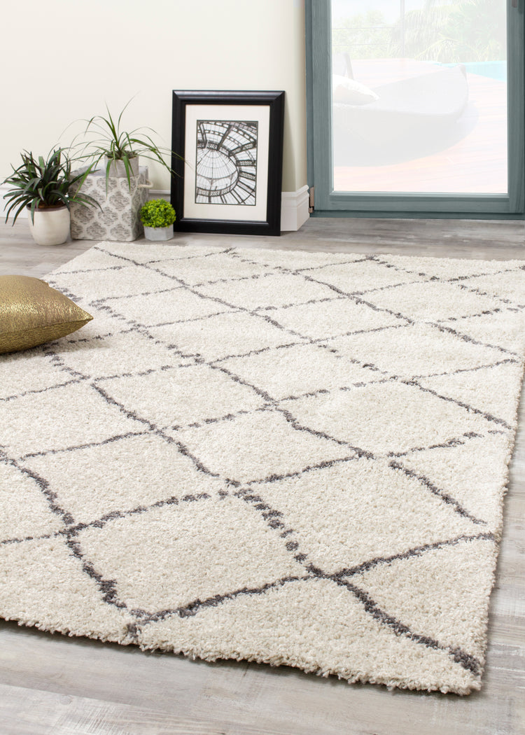 Matrique 5413_3A18 Alfombra de área de pelo enrejado gris blanco de Novelle Home