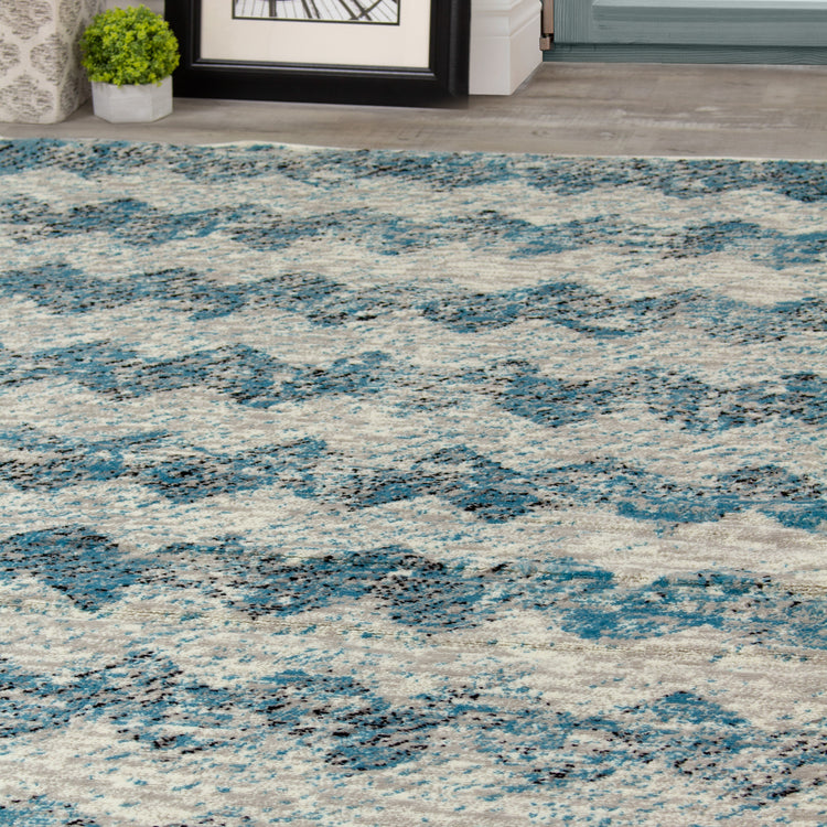Meridian 8738_0252 Blue Grey Chevron Area Rug by Novelle Home