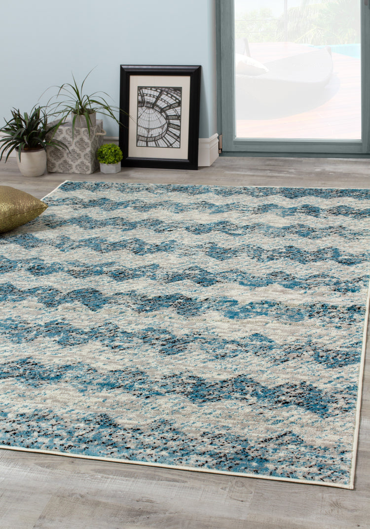 Meridian 8738_0252 Blue Grey Chevron Area Rug by Novelle Home