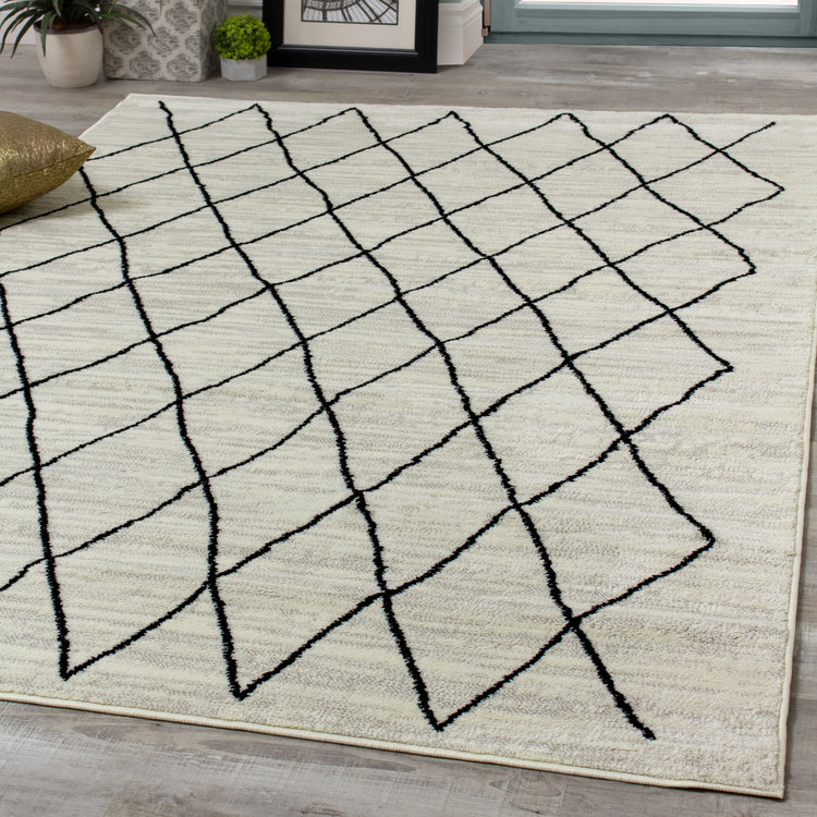 Meridian A191_0282 Pen-Drawn Trellis Lines Area Rug by Novelle Home
