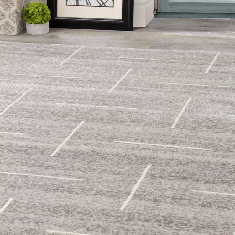 Meridian A607_0737 Grey Parallel and Perpendicular Lines Area Rug by Novelle Home