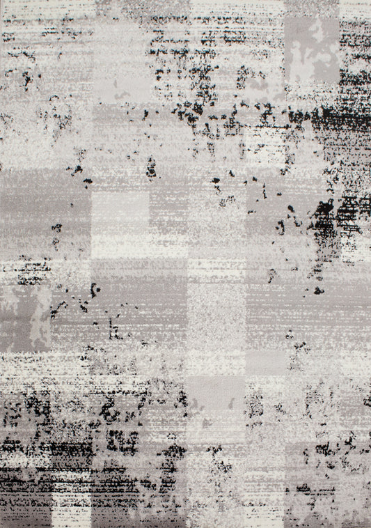 Meridian A608_0373 Grey Distressed Rectangles Area Rug by Novelle Home