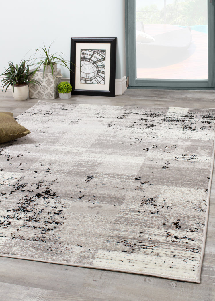 Meridian A608_0373 Grey Distressed Rectangles Area Rug by Novelle Home