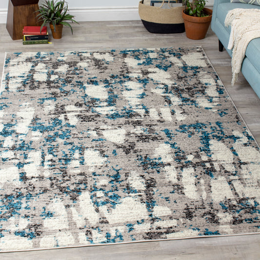 Meridian B193_4757 Grey Distressed Blue Spackle Area Rug by Novelle Home