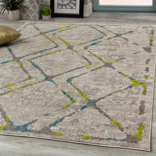 Meridian B197_0747 Blue Green Grey Diamond Area Rug by Novelle Home