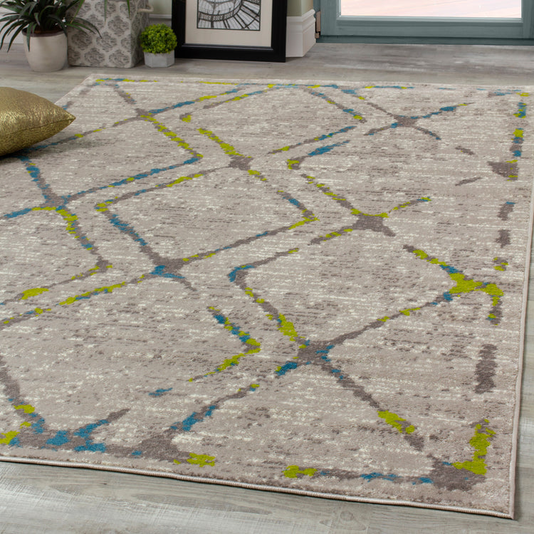 Meridian B197_0747 Blue Green Grey Diamond Area Rug by Novelle Home