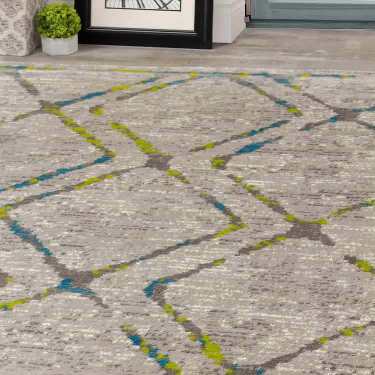 Meridian B197_0747 Blue Green Grey Diamond Area Rug by Novelle Home