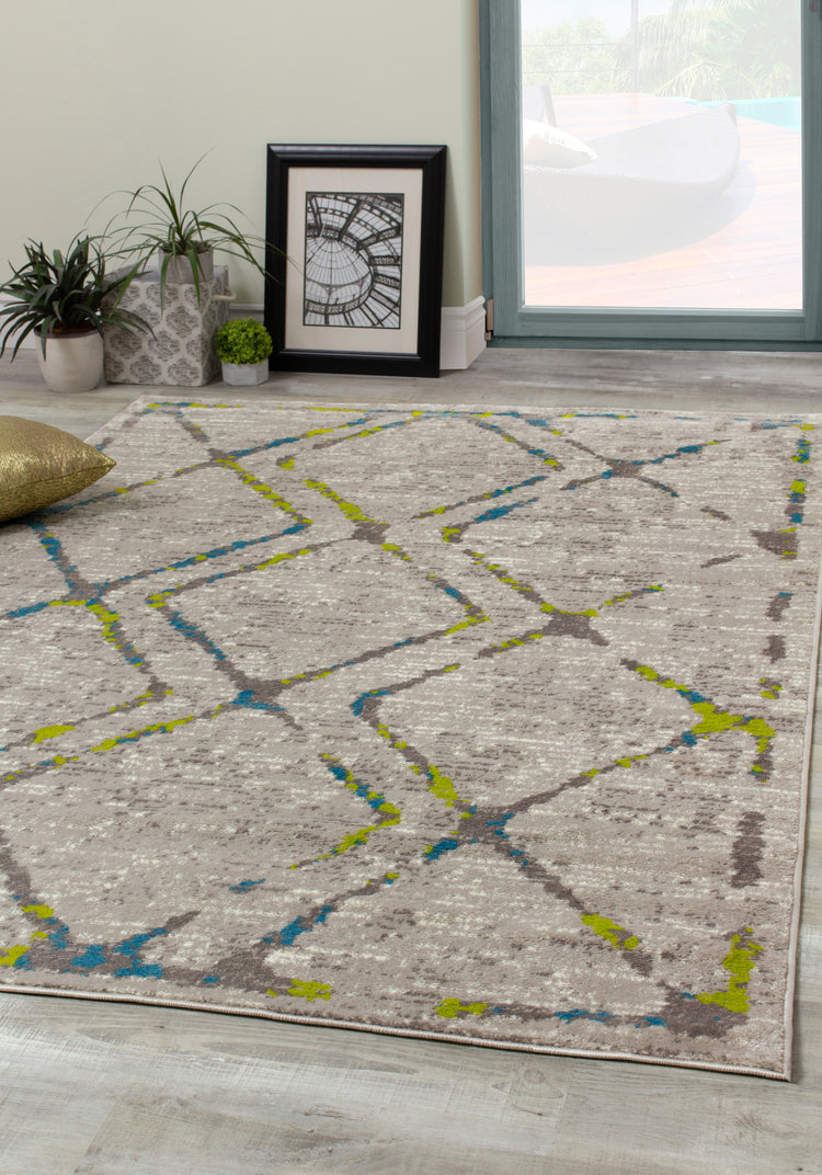 Meridian B197_0747 Blue Green Grey Diamond Area Rug by Novelle Home