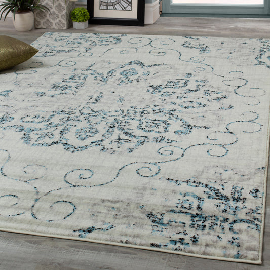 Meridian B202_4252 Distressed Flower Medallion Area Rug by Novelle Home