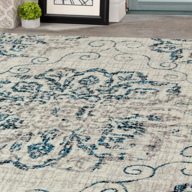 Meridian B202_4252 Alfombra de área con medallón de flores envejecidas de Novelle Home