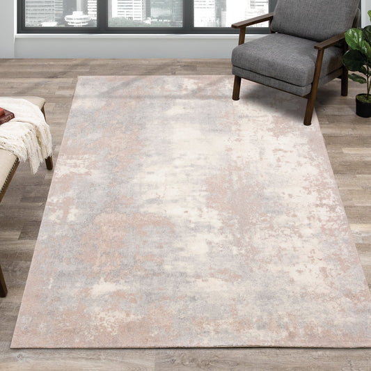 Nordic Grey Pink Cream Distressed Rug by Kalora Interiors