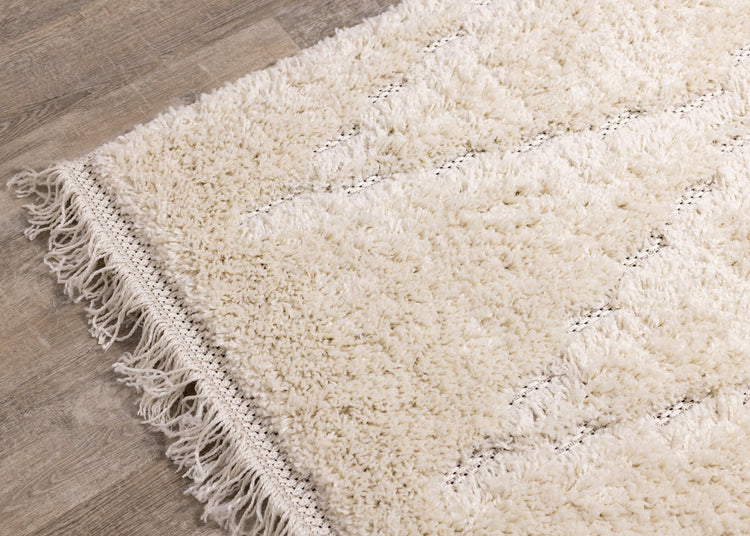 Novato Cream Diamond Shag Rug by Kalora Interiors