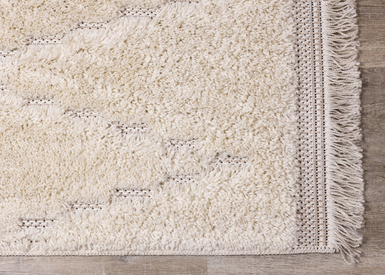 Novato Cream Diamond Shag Rug by Kalora Interiors