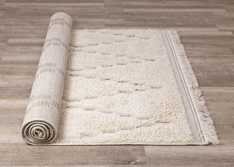 Novato Cream Diamond Shag Rug by Kalora Interiors