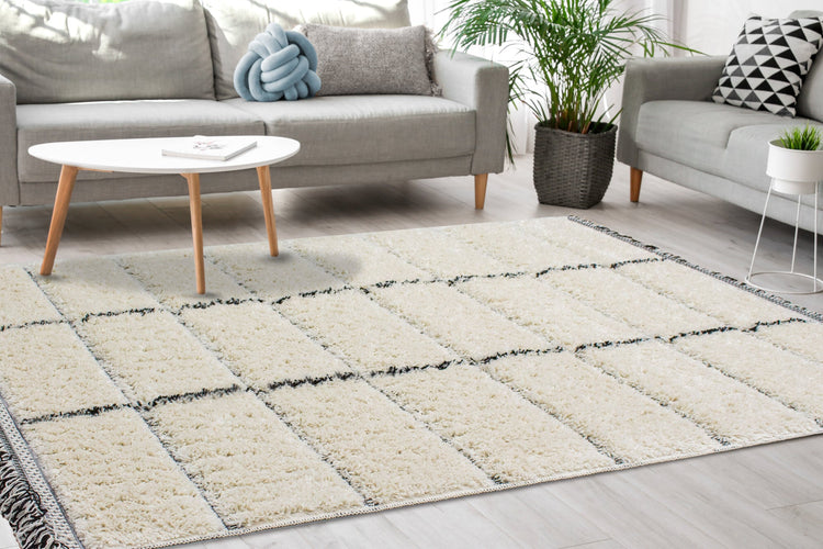 Novato Cream Black Striped Rug by Kalora Interiors