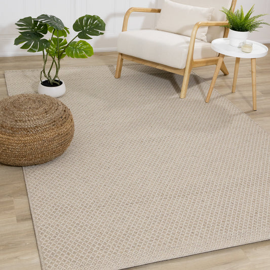 Peak Beige Small Crosshatch Geometric Rug by Kalora Interiors