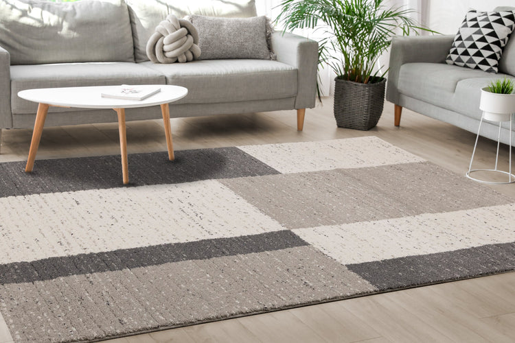 Ravine Cream Grey Rectangles Rug by Kalora Interiors