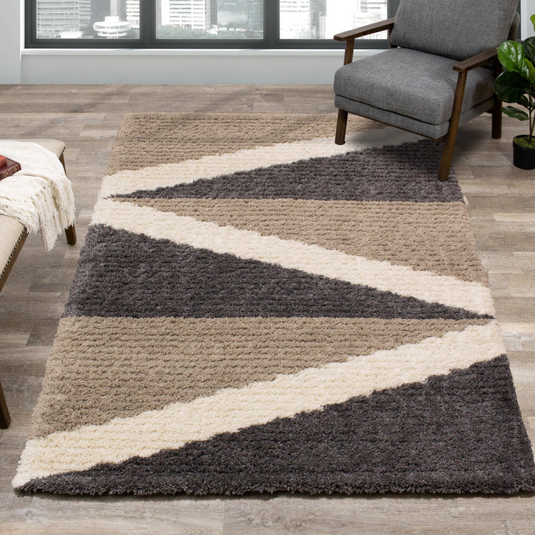 Rondo Beige Grey Cream Zig Zag Rug by Kalora Interiors