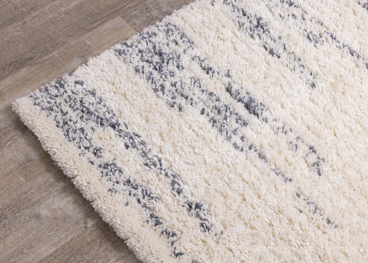 Rondo Cream Blue Modern Striped Rug by Kalora Interiors
