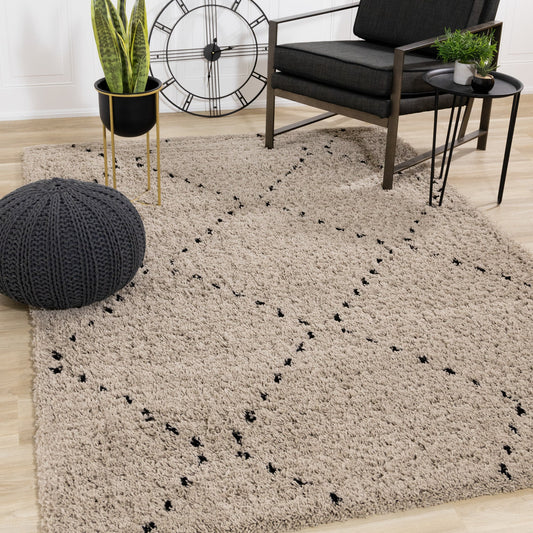 Rondo Beige Black Diamond Stitch Shag Rug by Kalora Interiors