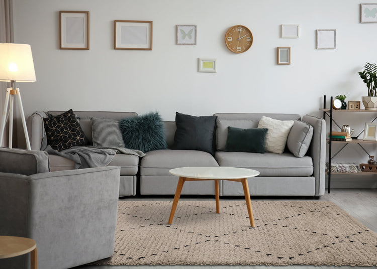Rondo Beige Black Diamond Stitch Shag Rug by Kalora Interiors