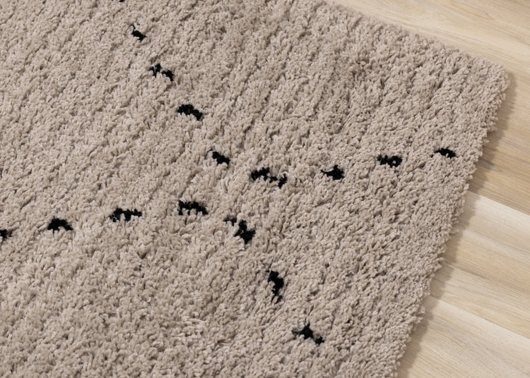 Rondo Beige Black Diamond Stitch Shag Rug by Kalora Interiors
