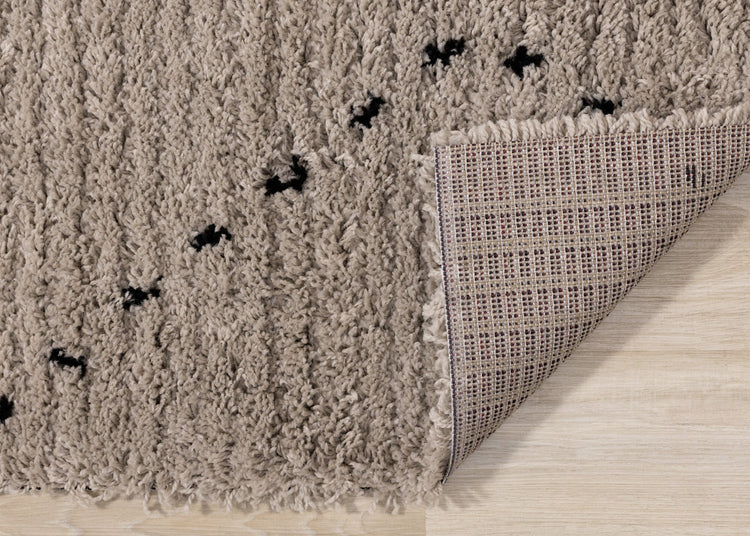 Rondo Beige Black Diamond Stitch Shag Rug by Kalora Interiors