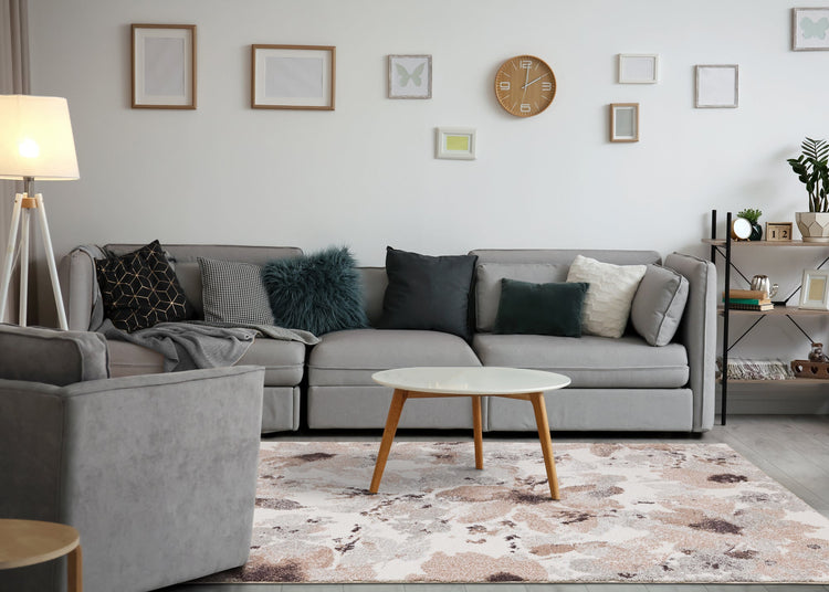 Sable Cream Grey Pink Flowers Rug by Kalora Interiors