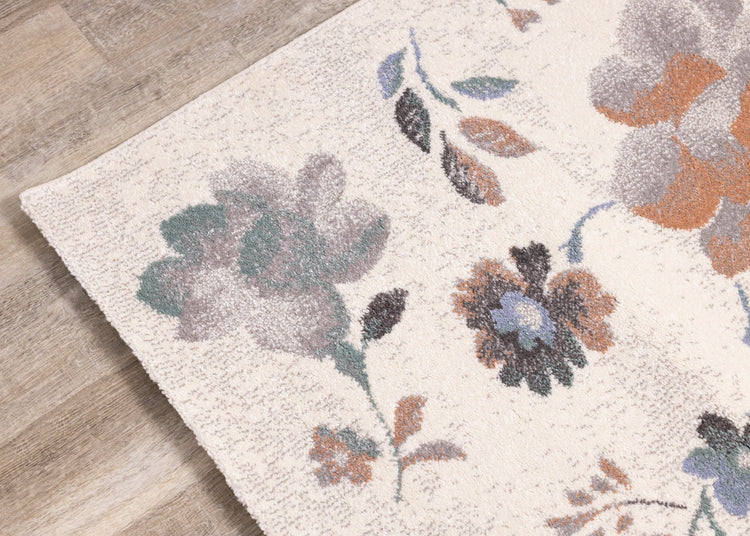 Safi Cream Grey Orange Floral Toile Rug by Kalora Interiors
