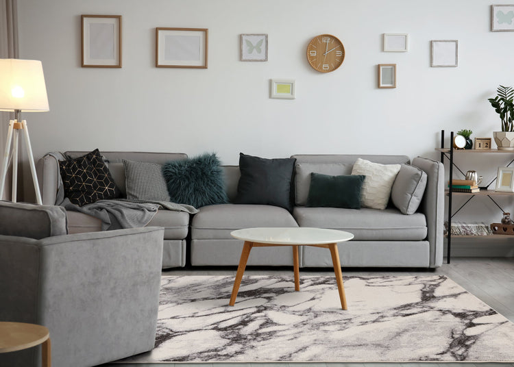 Safi Cream Grey Marble Profile Rug by Kalora Interiors