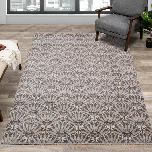 Safi Grey Cream Art Deco Rug by Kalora Interiors