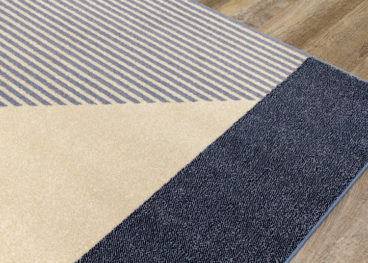 Safi Blue Cream Blocks Stripes Rug by Kalora Interiors