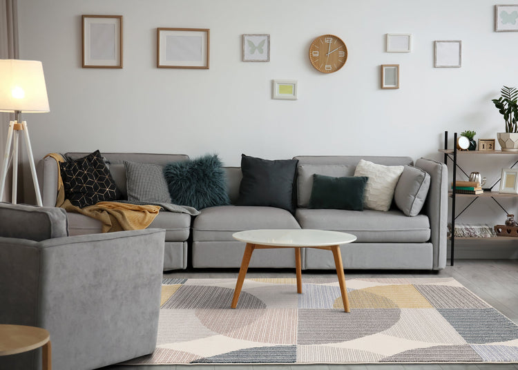 Safi Cream Grey Multi Coloured Circles Rug by Kalora Interiors