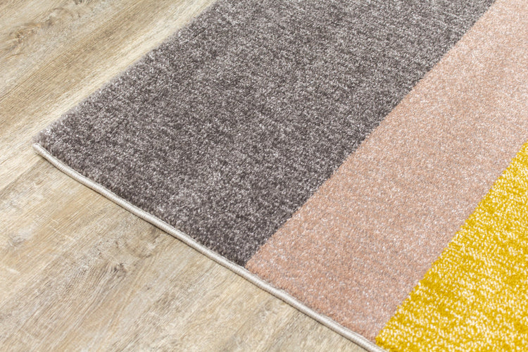 Safi Cream Yellow Blue Multicolour Bands Rug by Kalora Interiors