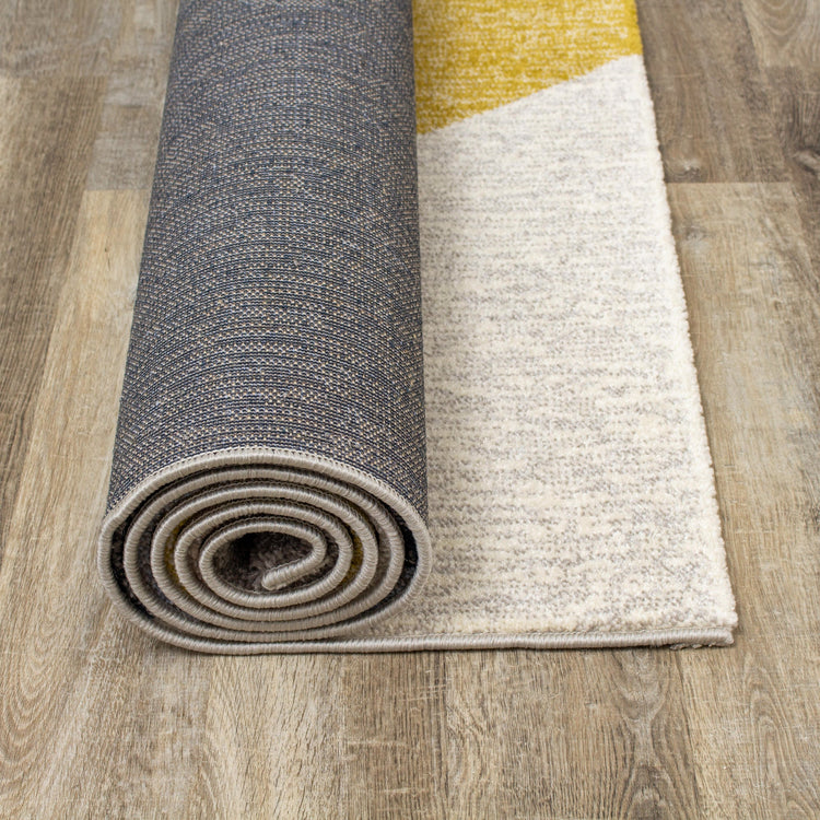 Safi Cream Yellow Blue Multicolour Bands Rug by Kalora Interiors